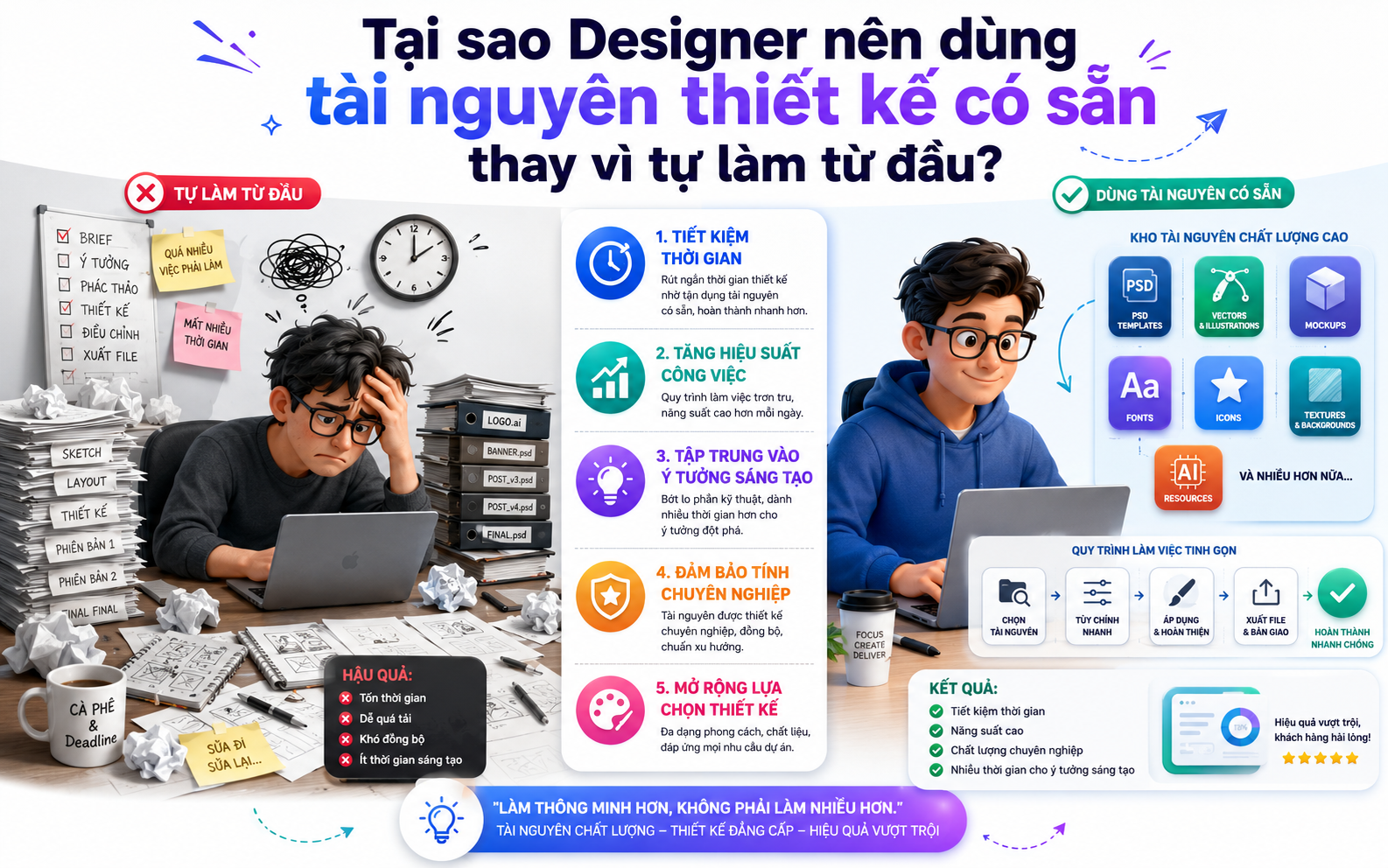 Tại sao Designer nên dùng tài nguyên thiết kế có sẵn thay vì tự làm từ đầu?
