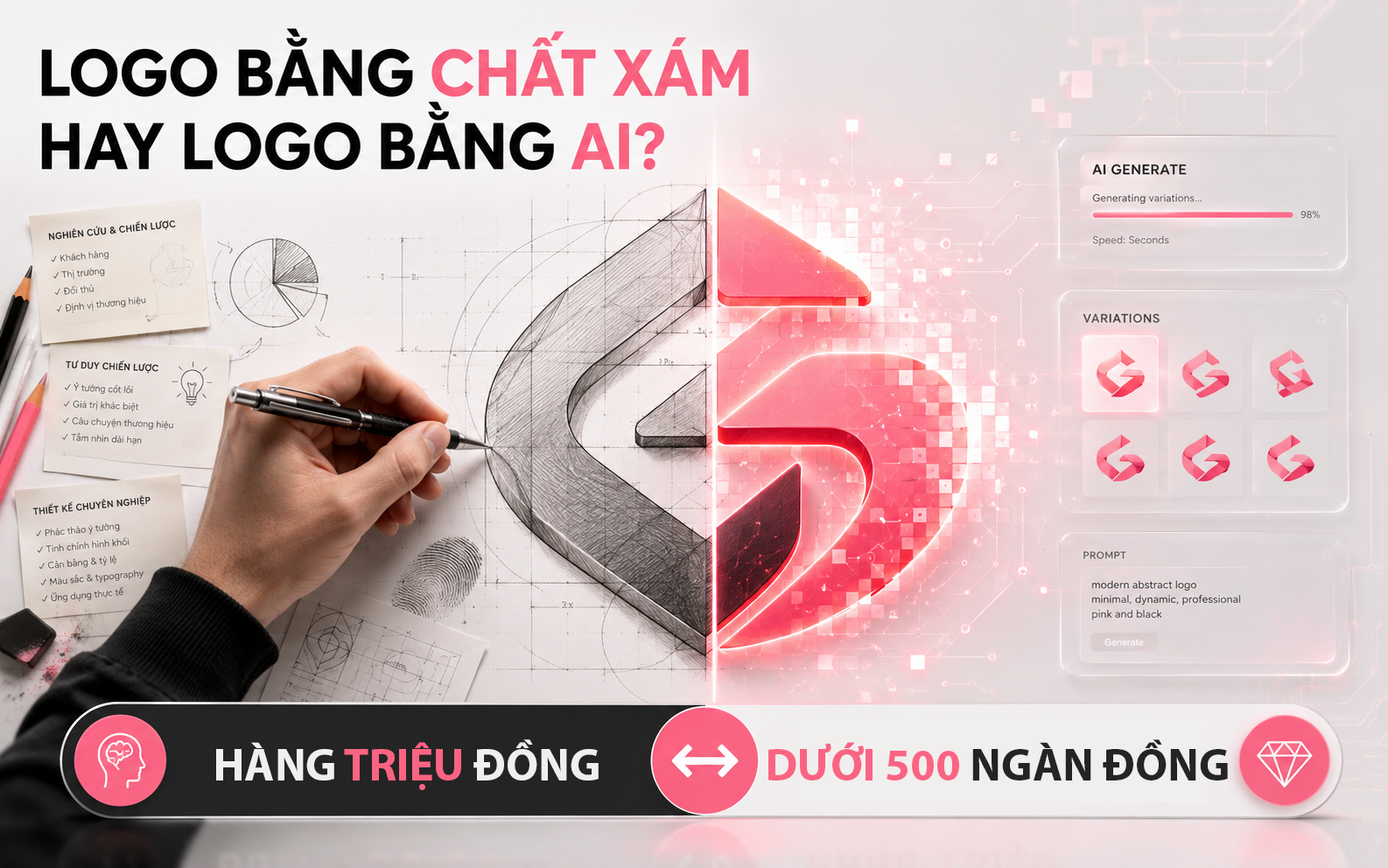 Logo bằng chất xám khác gì logo bằng AI? Vì sao giá thiết kế từ dưới 500.000 đồng đến hàng triệu?