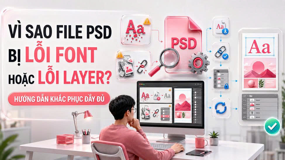 Vì sao mở file PSD bị lỗi font hoặc lỗi layer? Hướng dẫn khắc phục đầy đủ cho Designer